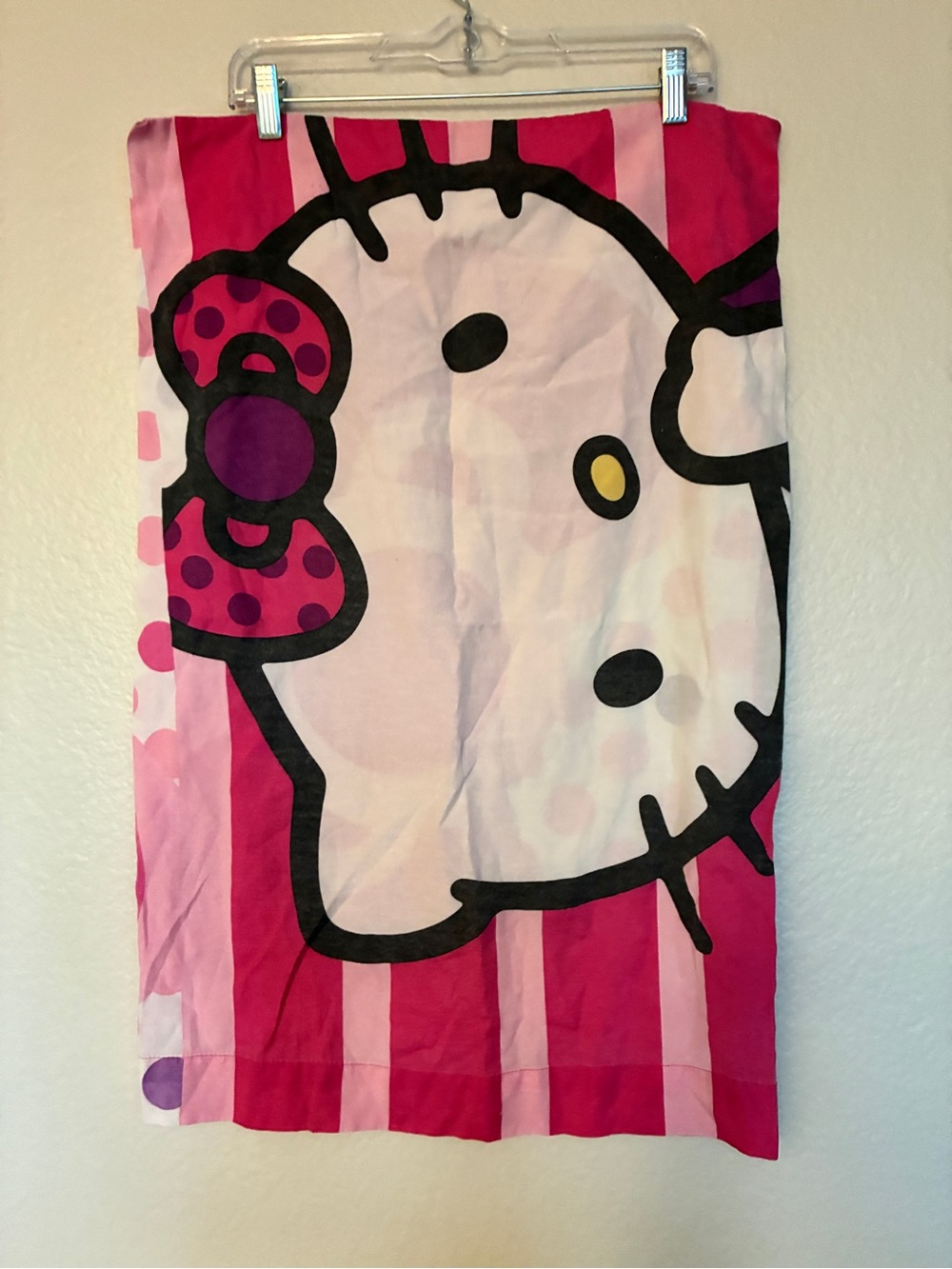 RARE Vintage Y2K Hello Kitty Sanrio Pillow Case Pink Polka Dot Stripes Cotton